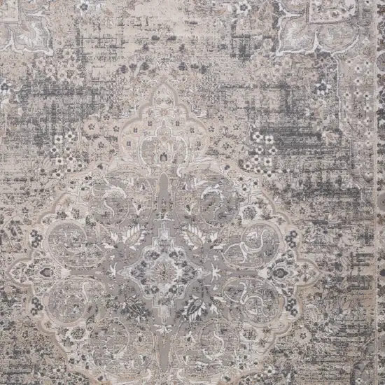 Gray and Beige Oriental Distressed Area Rug Photo 6