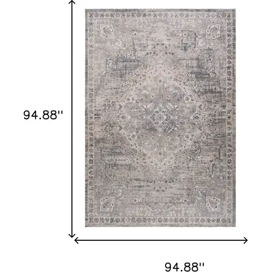 Gray and Beige Oriental Distressed Area Rug Photo 3