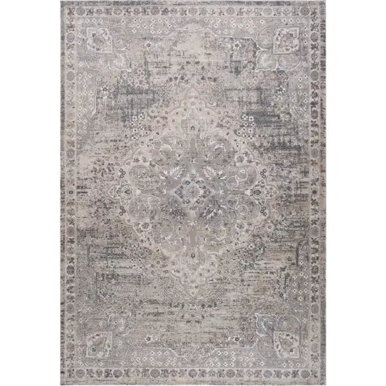 Gray and Beige Oriental Distressed Area Rug Photo 2