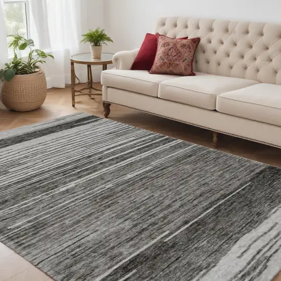 Gray and Black Abstract Power Loom Distressed Area Rug Photo 1