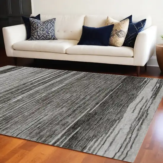 Gray and Black Abstract Power Loom Distressed Non Skid Area Rug Photo 1