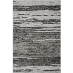 Photo of Gray and Black Abstract Power Loom Distressed Area Rug