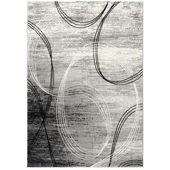 Gray and Black Abstract Shag Power Loom Runner Rug Photo 2