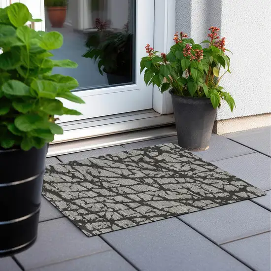 Gray and Black Abstract Washable Non Skid Indoor Outdoor Area Rug Photo 8