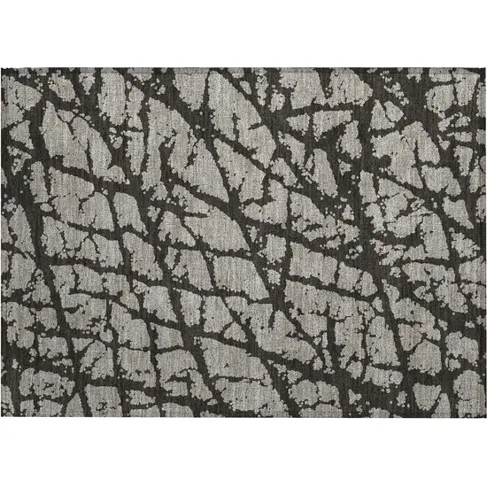 Gray and Black Abstract Washable Non Skid Indoor Outdoor Area Rug Photo 2