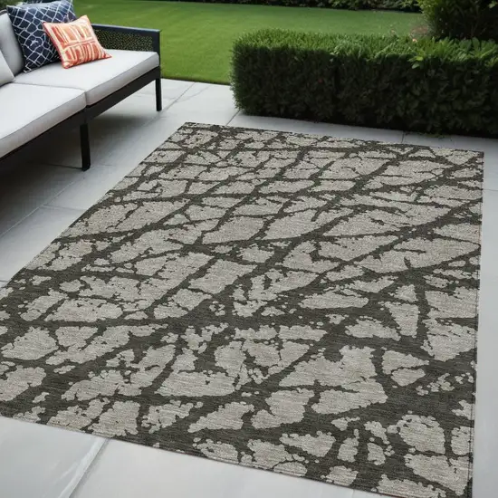 Gray and Black Abstract Washable Non Skid Indoor Outdoor Area Rug Photo 1