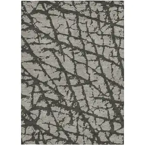 Photo of Gray and Black Abstract Washable Non Skid Indoor Outdoor Area Rug