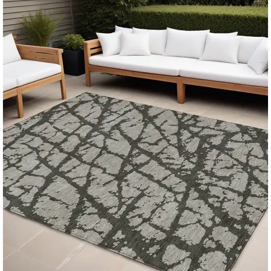 Gray and Black Abstract Washable Indoor Outdoor Area Rug Photo 1