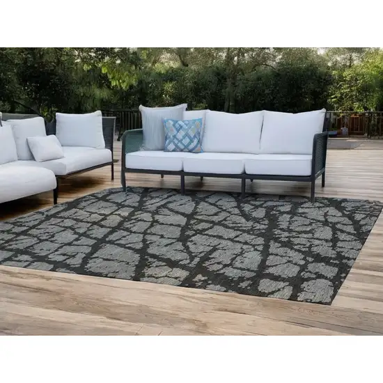 Gray and Black Abstract Washable Non Skid Indoor Outdoor Area Rug Photo 1