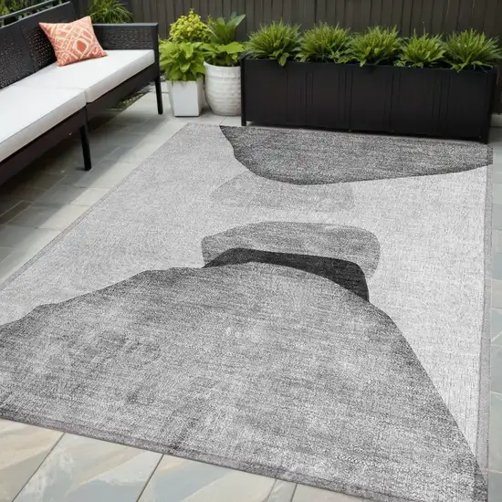 Gray and Black Abstract Washable Non Skid Indoor Outdoor Area Rug Photo 1