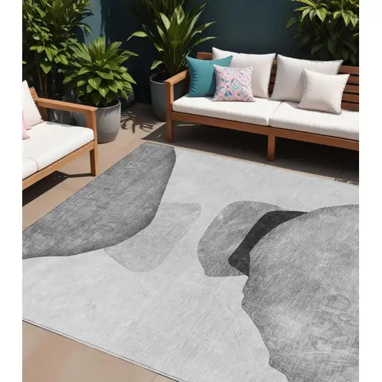 Gray and Black Abstract Washable Non Skid Indoor Outdoor Area Rug Photo 1