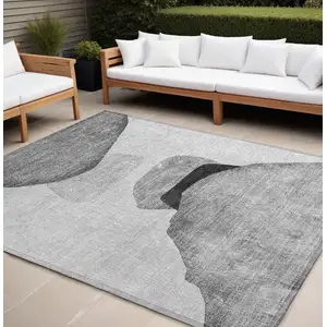 Photo of Gray and Black Abstract Washable Non Skid Indoor Outdoor Area Rug