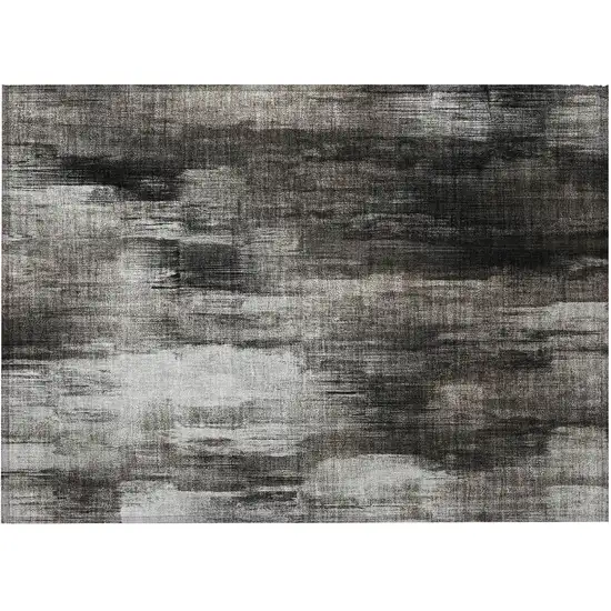 Gray and Black Abstract Washable Non Skid Indoor Outdoor Area Rug Photo 5