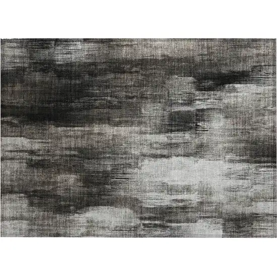 Gray and Black Abstract Washable Non Skid Indoor Outdoor Area Rug Photo 2