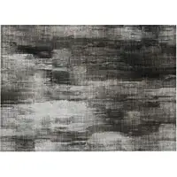 Photo of Gray and Black Abstract Washable Non Skid Indoor Outdoor Area Rug