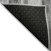 Photo of Gray and Black Abstract Washable Non Skid Indoor Outdoor Area Rug