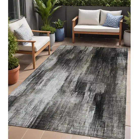 Gray and Black Abstract Washable Non Skid Indoor Outdoor Area Rug Photo 1