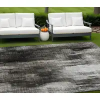 Photo of Gray and Black Abstract Washable Non Skid Indoor Outdoor Area Rug