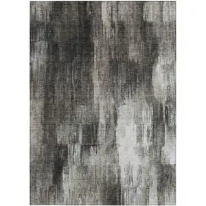 Photo of Gray and Black Abstract Washable Non Skid Indoor Outdoor Area Rug