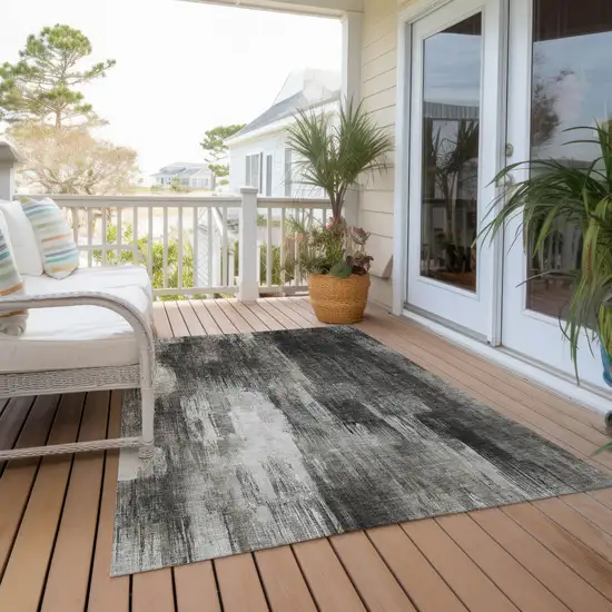 Gray and Black Abstract Washable Non Skid Indoor Outdoor Area Rug Photo 8