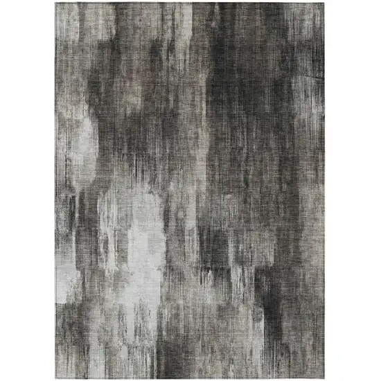 Gray and Black Abstract Washable Non Skid Indoor Outdoor Area Rug Photo 2