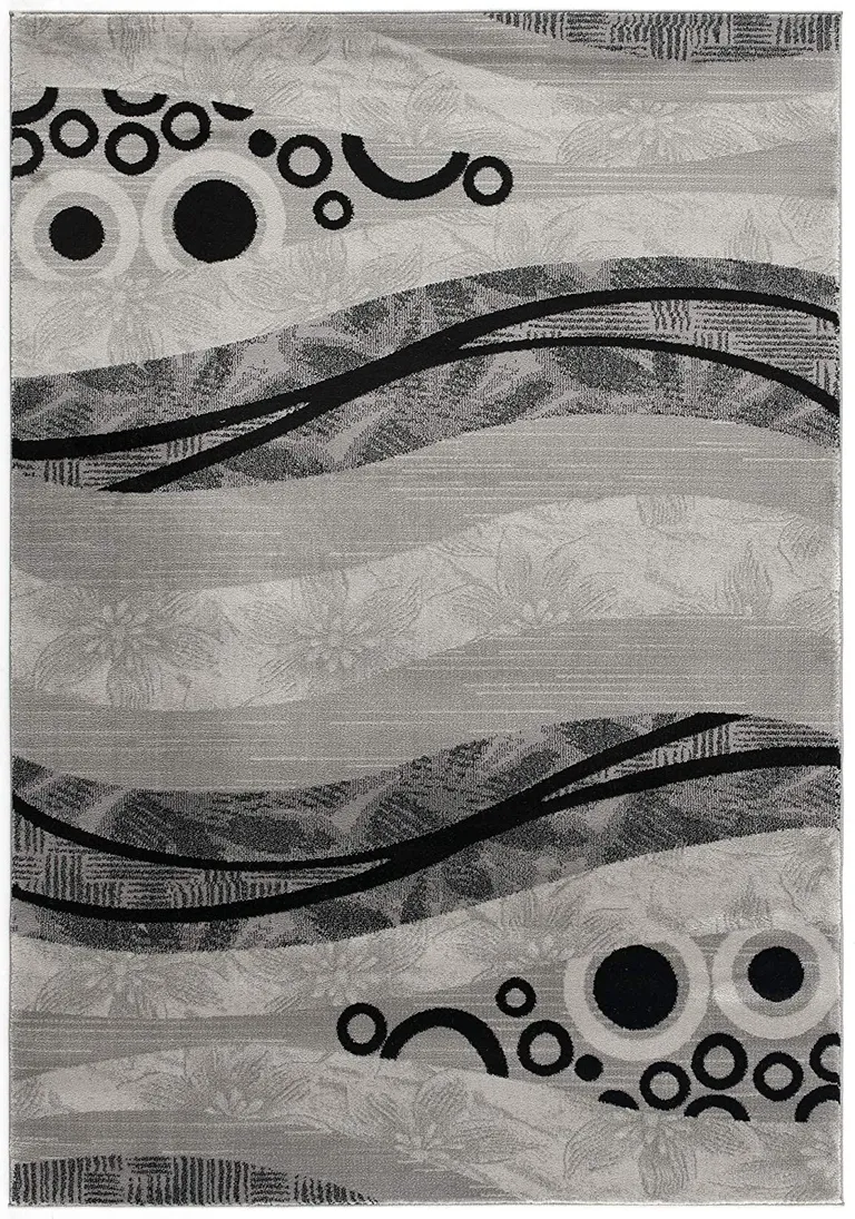 Gray and Black Abstract Waves Runner Rug Photo 1
