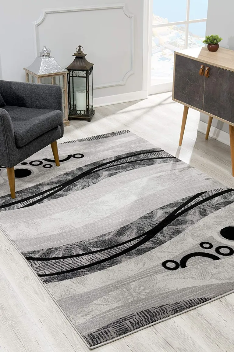 Gray and Black Abstract Waves Runner Rug Photo 5