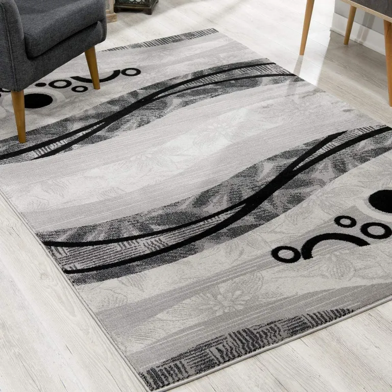 Gray and Black Abstract Waves Runner Rug Photo 3