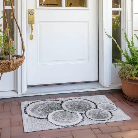 Gray and Black Faux Bois Washable Non Skid Indoor Outdoor Area Rug Photo 8