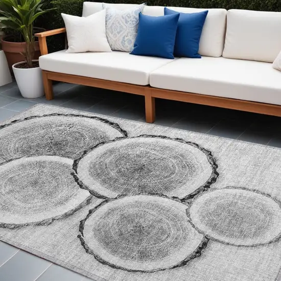 Gray and Black Faux Bois Washable Non Skid Indoor Outdoor Area Rug Photo 1