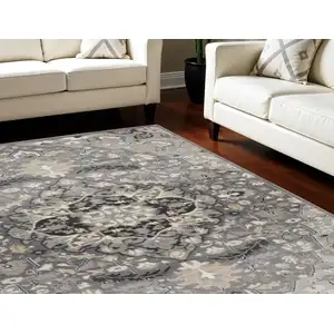 Photo of Gray and Black Floral Medallion Non Skid Area Rug