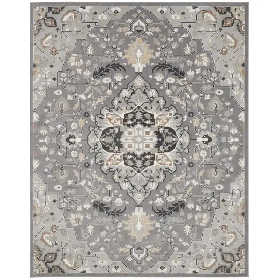 Gray and Black Floral Medallion Non Skid Area Rug Photo 2