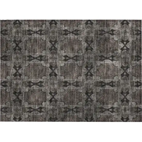 Gray and Black Floral Medallion Washable Non Skid Indoor Outdoor Area Rug Photo 2