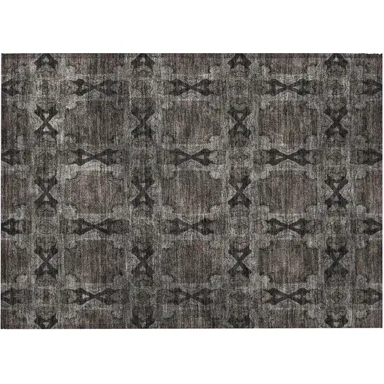 Gray and Black Floral Medallion Washable Non Skid Indoor Outdoor Area Rug Photo 4