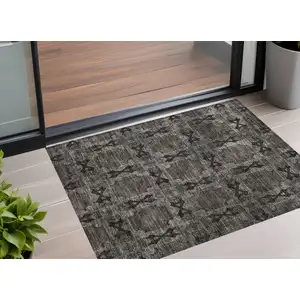 Photo of Gray and Black Floral Medallion Washable Non Skid Indoor Outdoor Area Rug