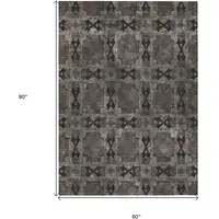 Photo of Gray and Black Floral Medallion Washable Non Skid Indoor Outdoor Area Rug