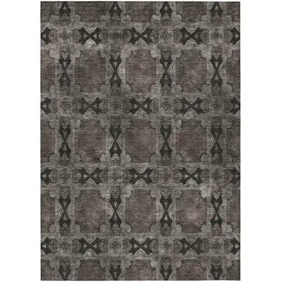 Gray and Black Floral Medallion Washable Non Skid Indoor Outdoor Area Rug Photo 2