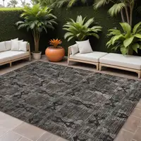 Photo of Gray and Black Floral Medallion Washable Non Skid Indoor Outdoor Area Rug