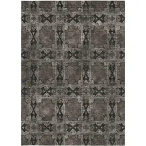 Photo of Gray and Black Floral Medallion Washable Non Skid Indoor Outdoor Area Rug