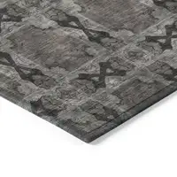 Photo of Gray and Black Floral Medallion Washable Non Skid Indoor Outdoor Area Rug