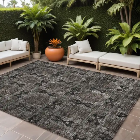 Gray and Black Floral Medallion Washable Non Skid Indoor Outdoor Area Rug Photo 1