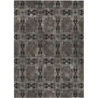 Photo of Gray and Black Floral Medallion Washable Non Skid Indoor Outdoor Area Rug