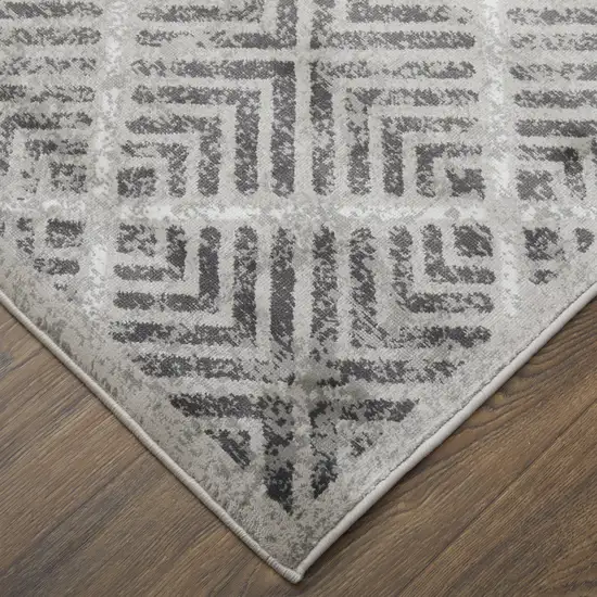 Gray and Black Geometric Power Loom Worn Faded Area Rug Photo 4