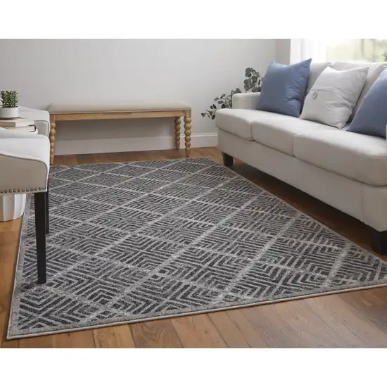 Gray and Black Geometric Power Loom Worn Faded Area Rug Photo 7