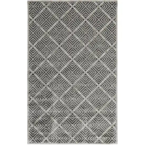 Gray and Black Geometric Power Loom Worn Faded Area Rug Photo 1