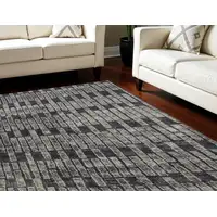 Photo of Gray and Black Geometric Power Loom Worn Faded Area Rug