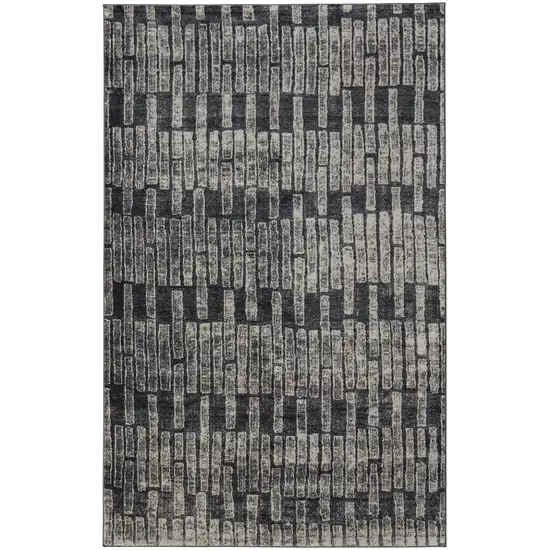 Gray and Black Geometric Power Loom Worn Faded Area Rug Photo 2