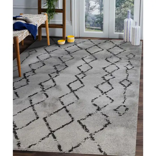 Gray and Black Geometric Shag Area Rug Photo 5