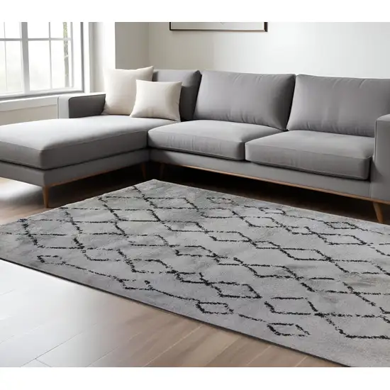 Black and Gray Geometric Shag Area Rug Photo 1