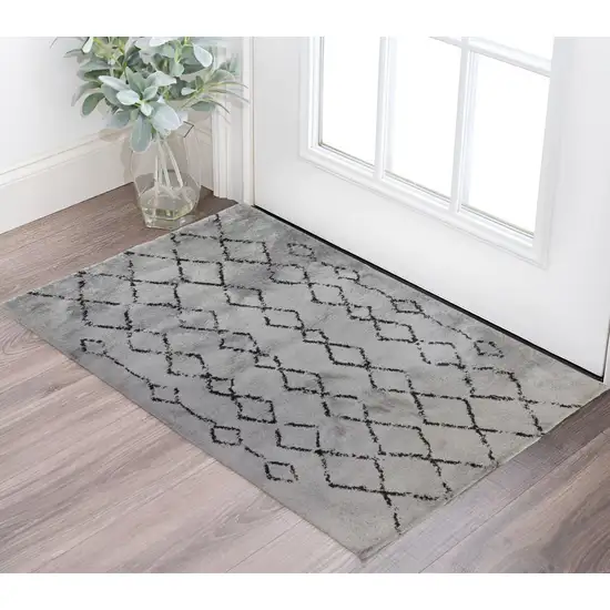 Gray and Black Geometric Shag Area Rug Photo 1